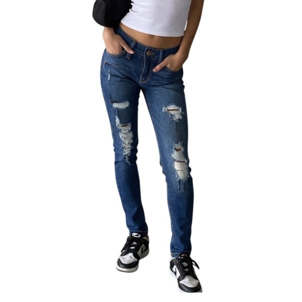 Hollister 90's Grunge‎ High-Rise Super Skinny Distressed Dark Wash Jeans W25 L29